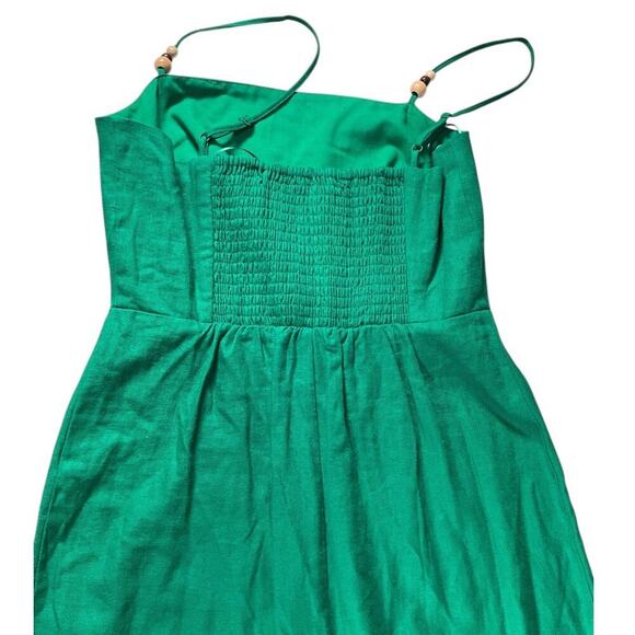 Rachel Zoe Green Linen Blend Midi Dress Slit in Back XS Resort Chic Smock Back - Picture 9 of 9